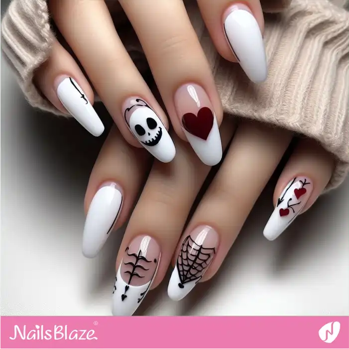 Horror Theme White  French Nails for Valentine | Valentine Nails - NB2173